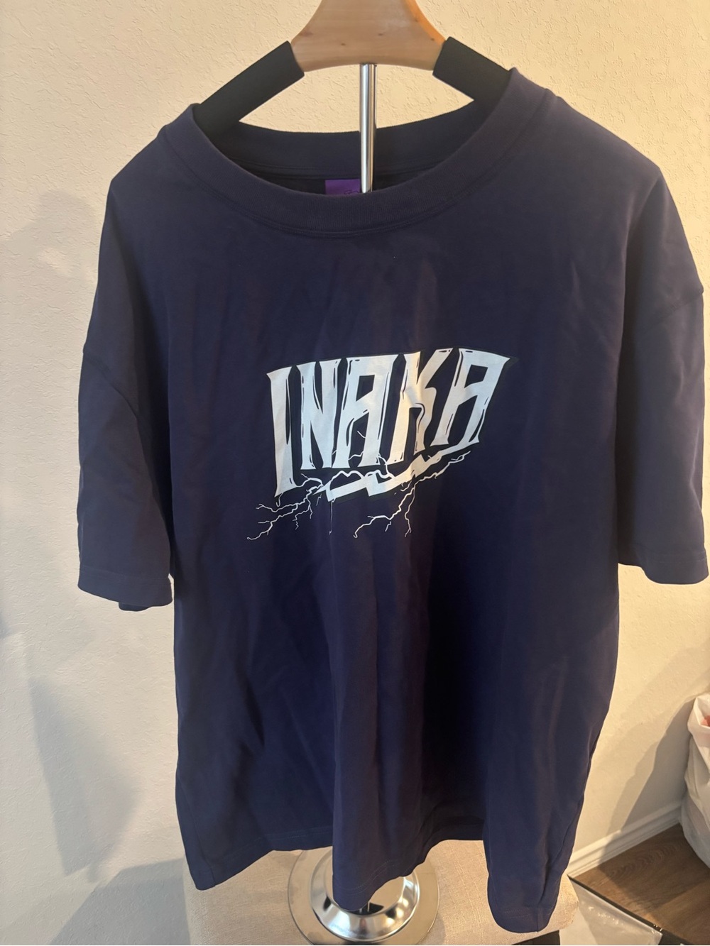 Inaka Power Shock T Shirt Navy Blue Heavyweight Cotton Graphic Tee Mens XL